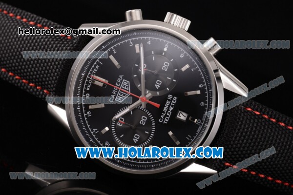 Tag Heuer Carrera Calibre 18 Chronograph Miyota Quartz Steel Case with Black Dial and Silver Stick Markers - Click Image to Close
